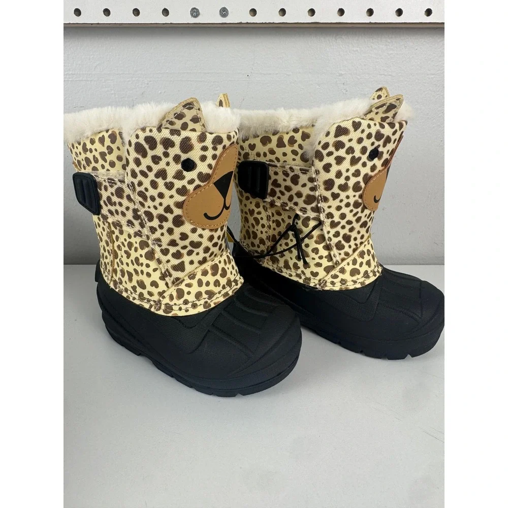 Cat & Jack Frankie Toddler Girls Leopard Bear Waterproof Winter Boots Tan Size 7